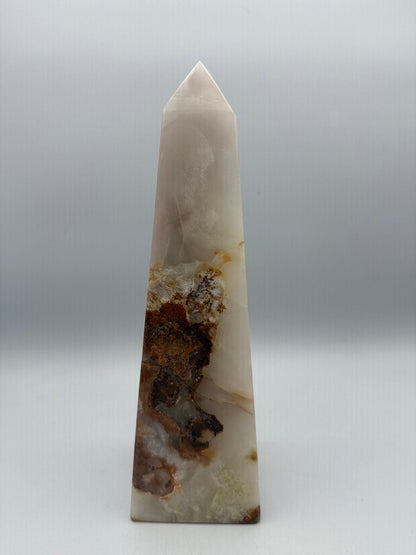 Natural White Onyx Marble Polished Octagon Obelisk Tower 10” /ro