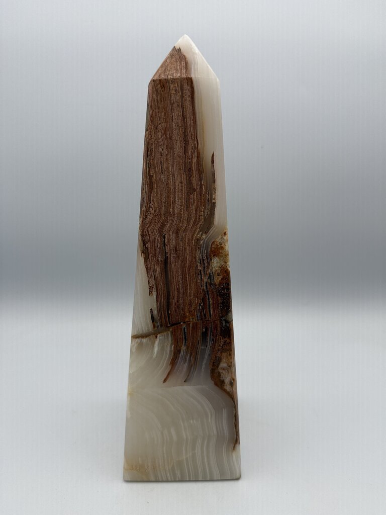 Natural White Onyx Marble Polished Octagon Obelisk Tower 10” /ro