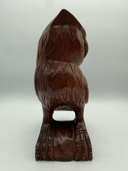 MCM Carved Brown Wood Standing Owl 8” Tall Sculpture /ro