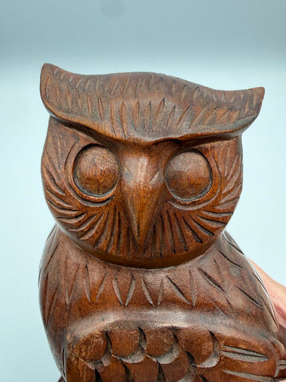 MCM Carved Brown Wood Standing Owl 8” Tall Sculpture /ro