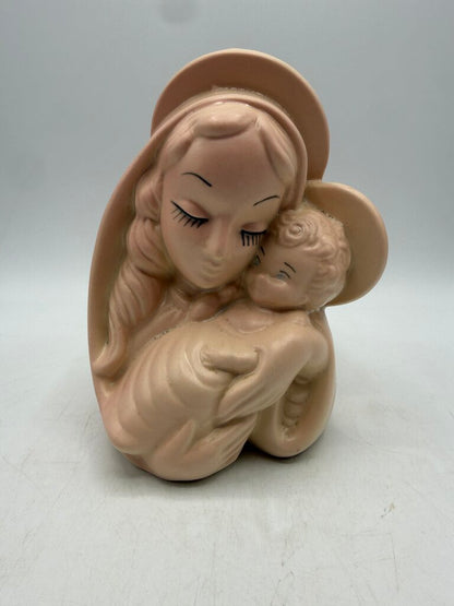 Hull Planter Madonna w/Child Pink Ceramic Virgin Mary 1940ies /rw