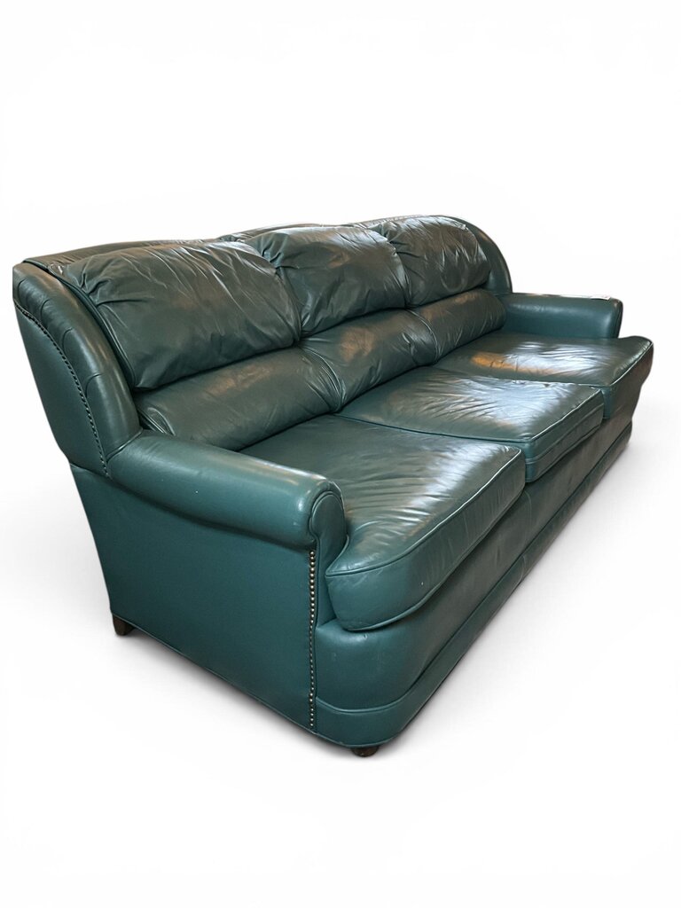 Green Leather Ethan Allen Couch