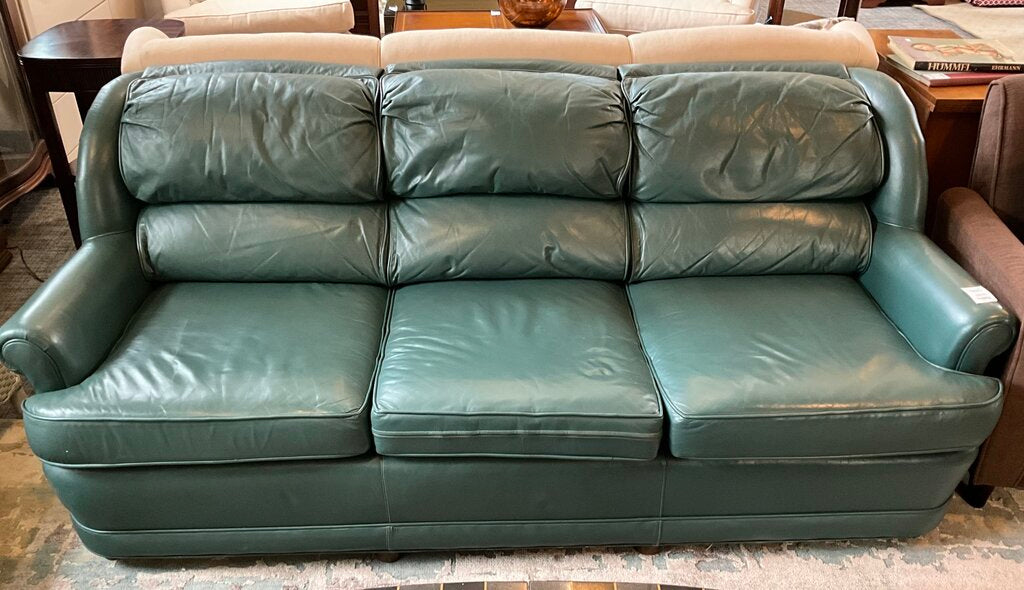 Green Leather Ethan Allen Couch