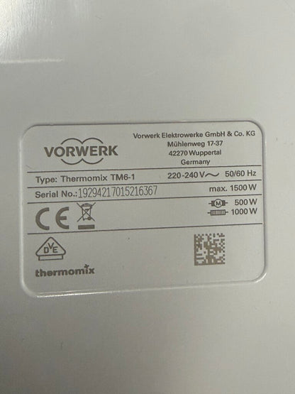 Vorwerk Thermomix TM6-1 All in One Food Processor Plus 220 Volt /rw