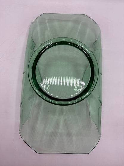 Green Vaseline Uranium Glass Centerpiece Curved in Rim /ro