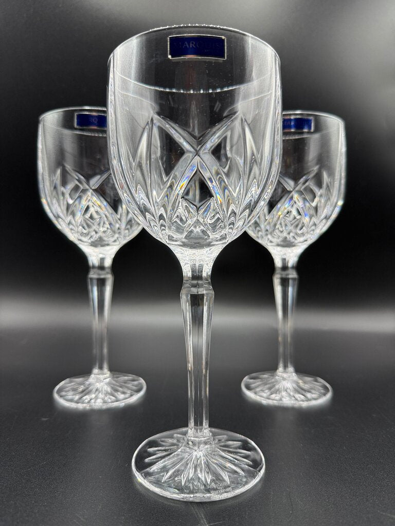 Set of 3 Waterford Marquis Brookside 8.5” Wine Goblets NWT /rw