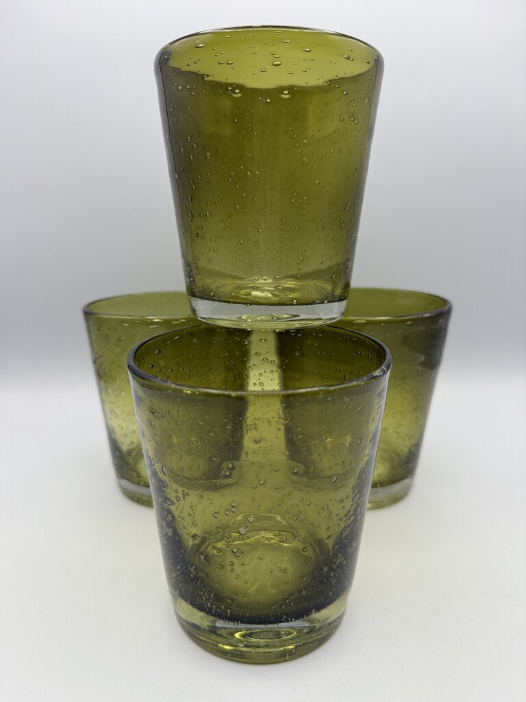 Avocado Green Blown Bubble Glass 4.5” Set of 4 12oz /rw