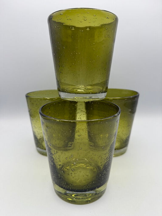 Avocado Green Blown Bubble Glass 4.5” Set of 4 12oz /rw