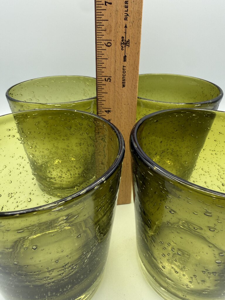 Avocado Green Blown Bubble Glass 4.5” Set of 4 12oz /rw