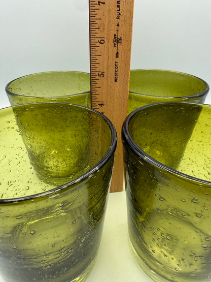 Avocado Green Blown Bubble Glass 4.5” Set of 4 12oz /rw