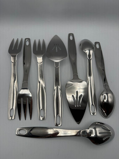 Oneida set of 8 Serving Pieces Stainless Fork Spoon Pie Servers Slotted ends /ro