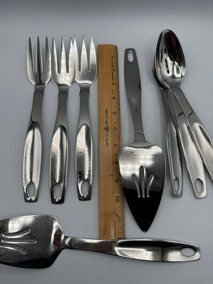 Oneida set of 8 Serving Pieces Stainless Fork Spoon Pie Servers Slotted ends /ro