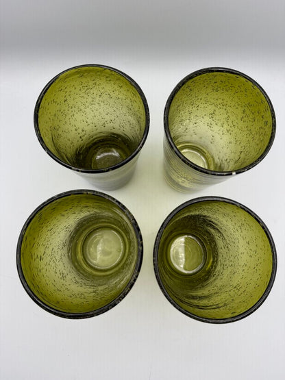 Avocado Green Blown Bubble Glass 16oz.Tumbers set of 4 /rw