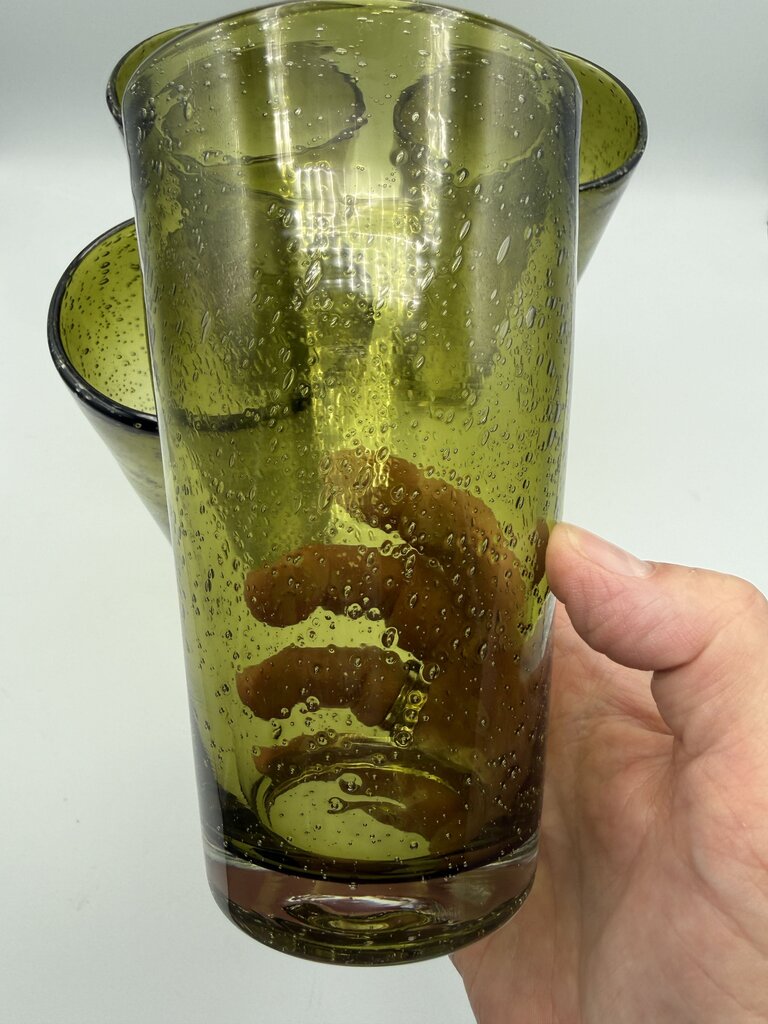 Avocado Green Blown Bubble Glass 16oz.Tumbers set of 4 /rw