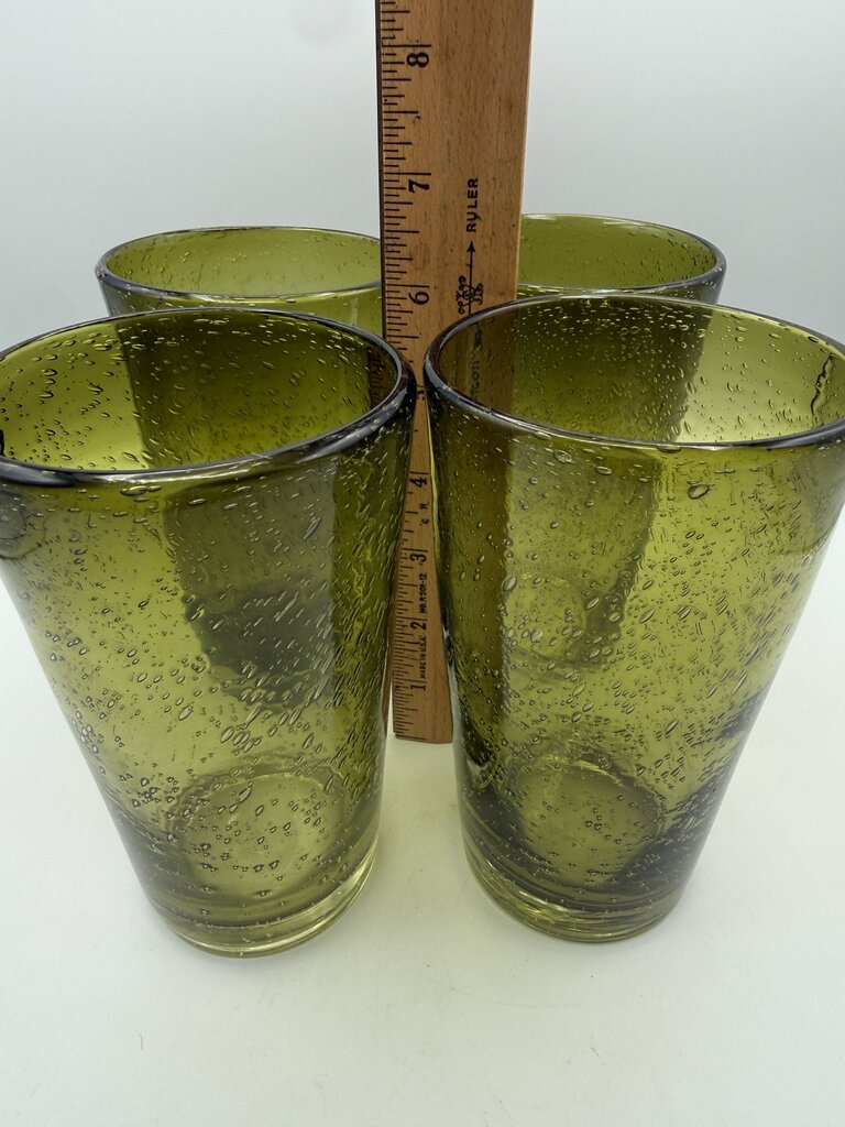 Avocado Green Blown Bubble Glass 16oz.Tumbers set of 4 /rw