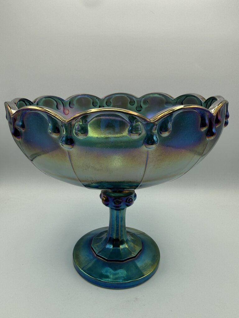 VTG Indiana Glass Garland Teardrop Blue Carnival Footed Compote. /rw