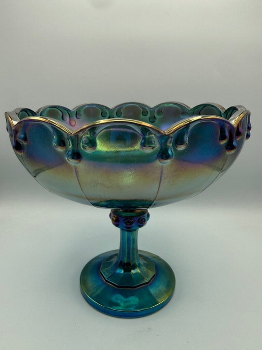 VTG Indiana Glass Garland Teardrop Blue Carnival Footed Compote. /rw