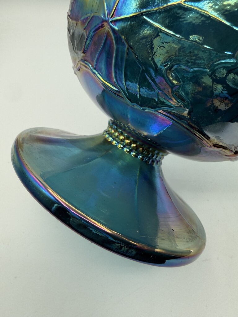 VTG Indiana Glass Garland Teardrop Blue Carnival Footed Compote. /rw