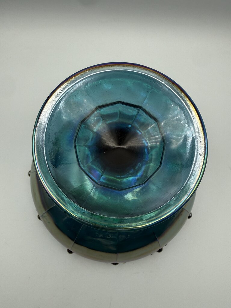 VTG Indiana Glass Garland Teardrop Blue Carnival Footed Compote. /rw