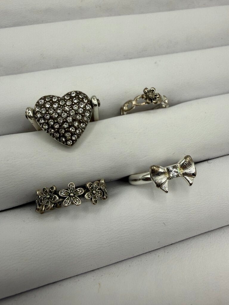 Lot of 4 SilverTone Rings Brighton, Pandora, Sterling variety sizes /ro