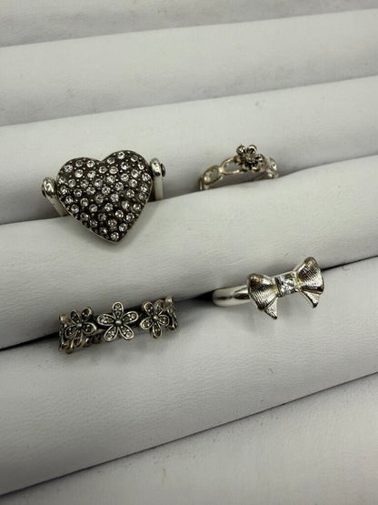 Lot of 4 SilverTone Rings Brighton, Pandora, Sterling variety sizes /ro