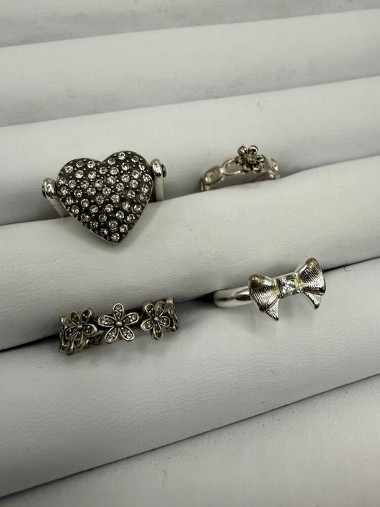 Lot of 4 SilverTone Rings Brighton, Pandora, Sterling variety sizes /ro