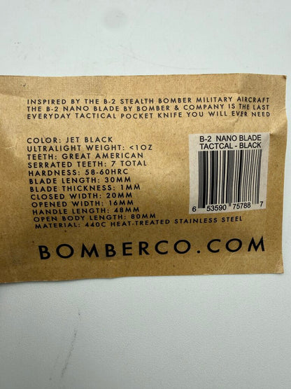 Bomber & Company B-2 Nano Blade Tactical Pocket Knife NEW /ro
