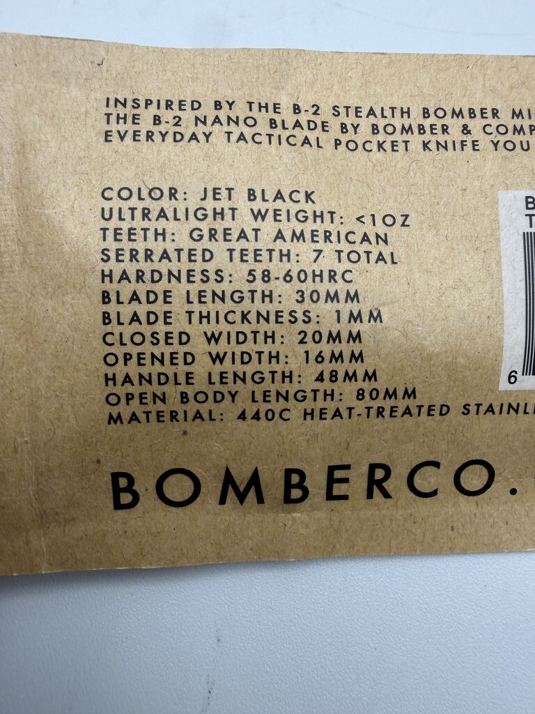 Bomber & Company B-2 Nano Blade Tactical Pocket Knife NEW /ro