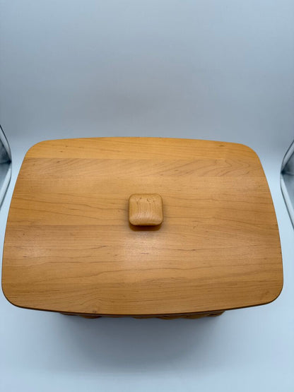2000 Longaberger Newspaper & Magazine Basket Slant Back Wood Lid /rw