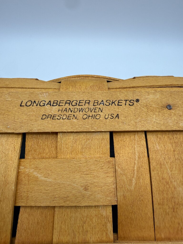2000 Longaberger Newspaper & Magazine Basket Slant Back Wood Lid /rw