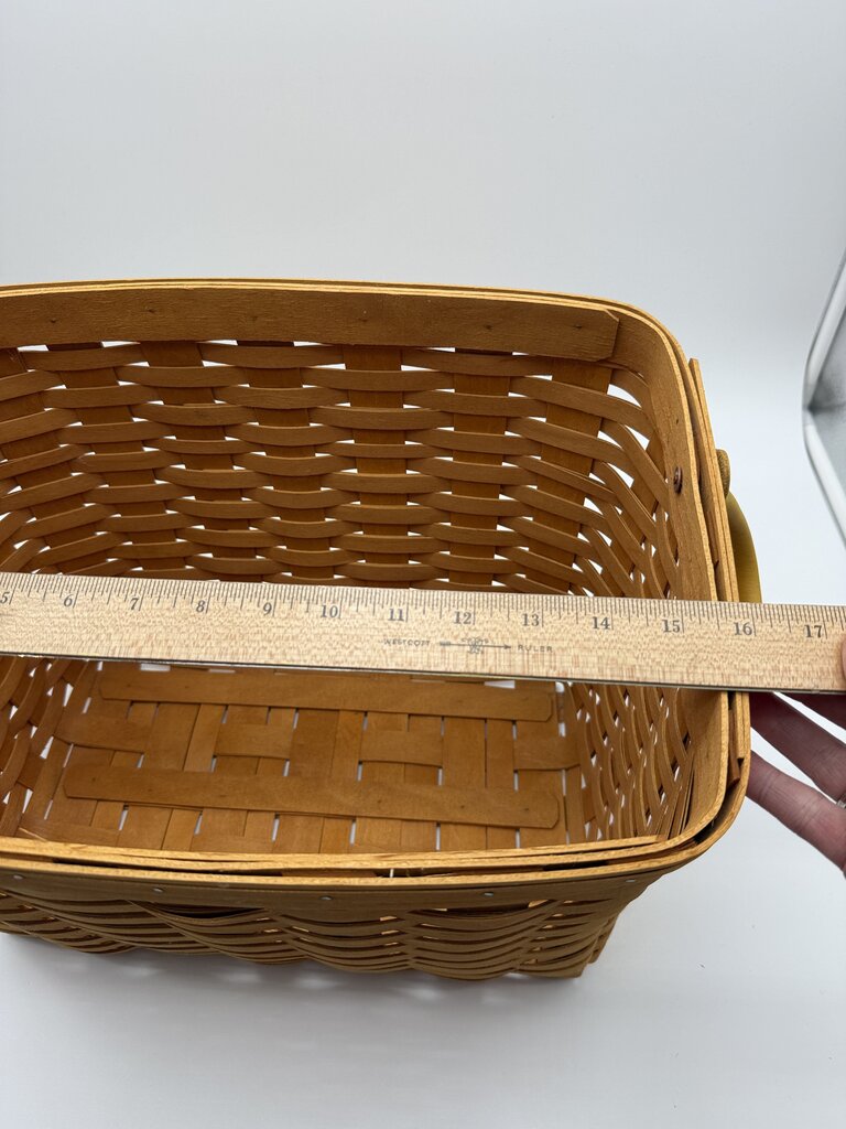 2000 Longaberger Newspaper & Magazine Basket Slant Back Wood Lid /rw