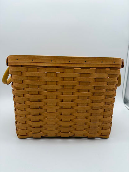 2000 Longaberger Newspaper & Magazine Basket Slant Back Wood Lid /rw