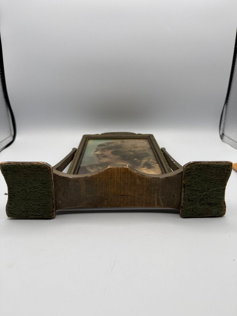 Antique Art Deco Table Top Swivel Frame W/hand colored Lady Portrait /ro