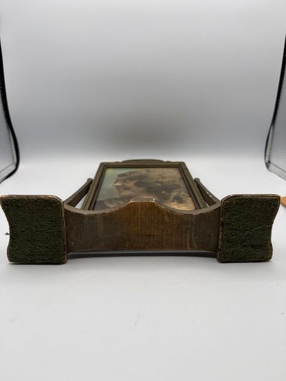 Antique Art Deco Table Top Swivel Frame W/hand colored Lady Portrait /ro