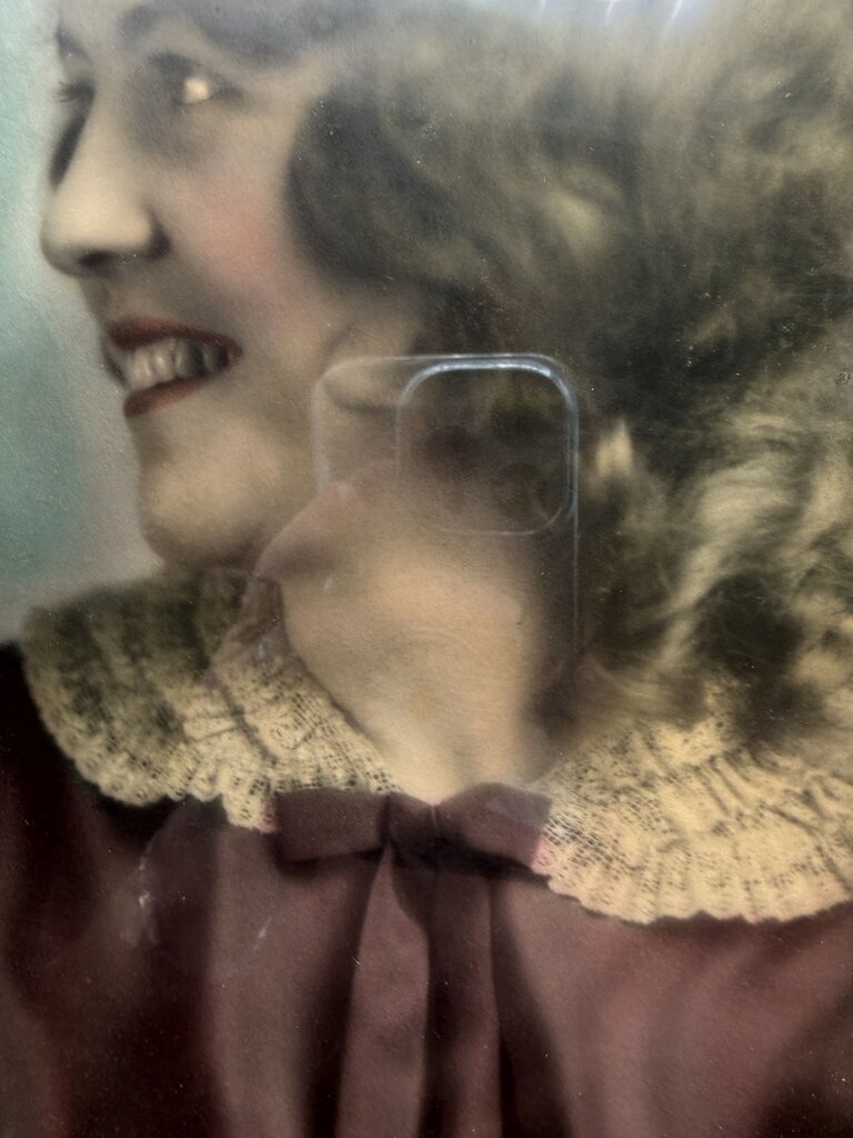 Antique Art Deco Table Top Swivel Frame W/hand colored Lady Portrait /ro