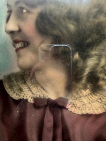 Antique Art Deco Table Top Swivel Frame W/hand colored Lady Portrait /ro