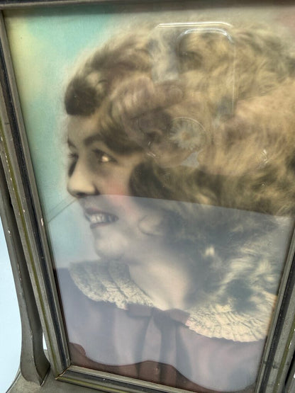Antique Art Deco Table Top Swivel Frame W/hand colored Lady Portrait /ro