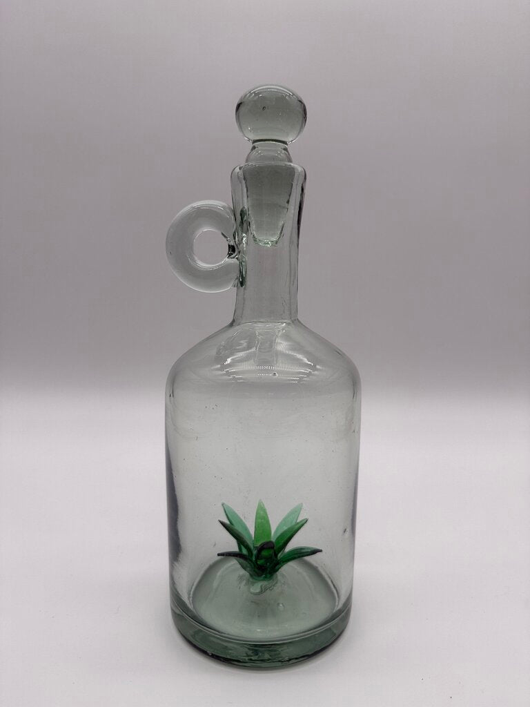 Blown Glass Jug w/Agave Bottom Glass Stopper /ro