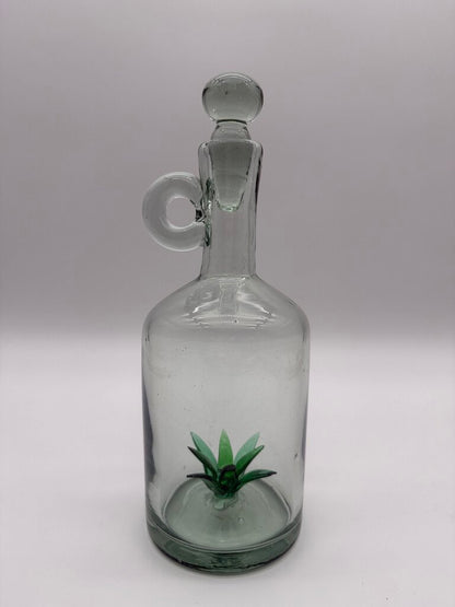 Blown Glass Jug w/Agave Bottom Glass Stopper /ro