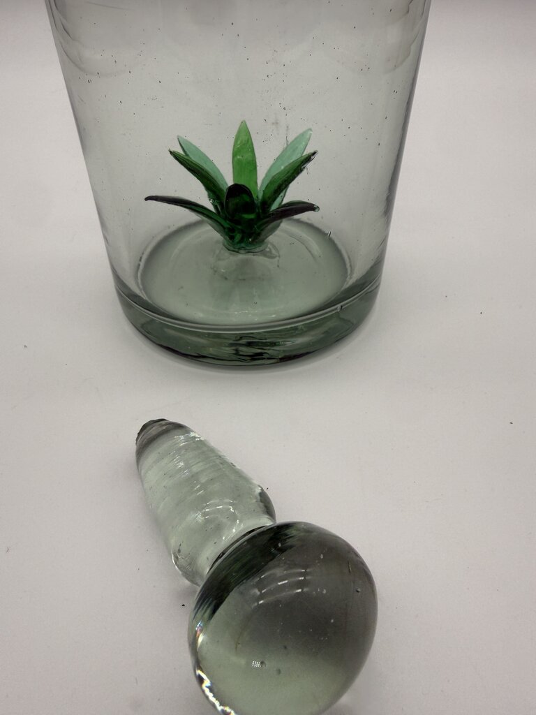 Blown Glass Jug w/Agave Bottom Glass Stopper /ro