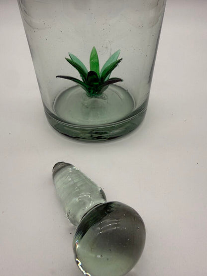 Blown Glass Jug w/Agave Bottom Glass Stopper /ro