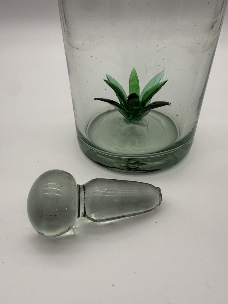 Blown Glass Jug w/Agave Bottom Glass Stopper /ro