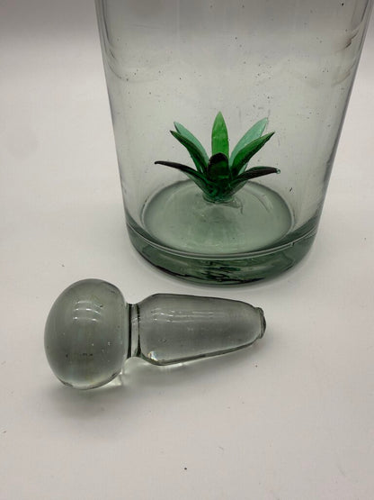 Blown Glass Jug w/Agave Bottom Glass Stopper /ro