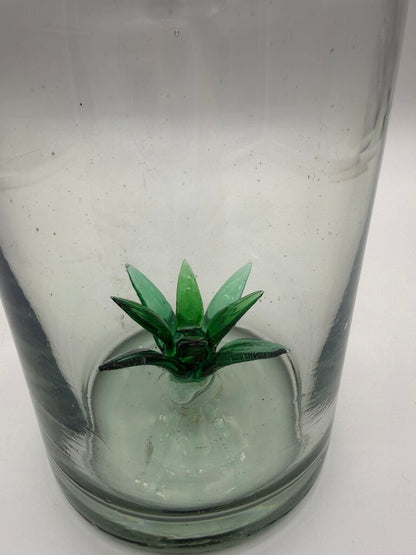 Blown Glass Jug w/Agave Bottom Glass Stopper /ro