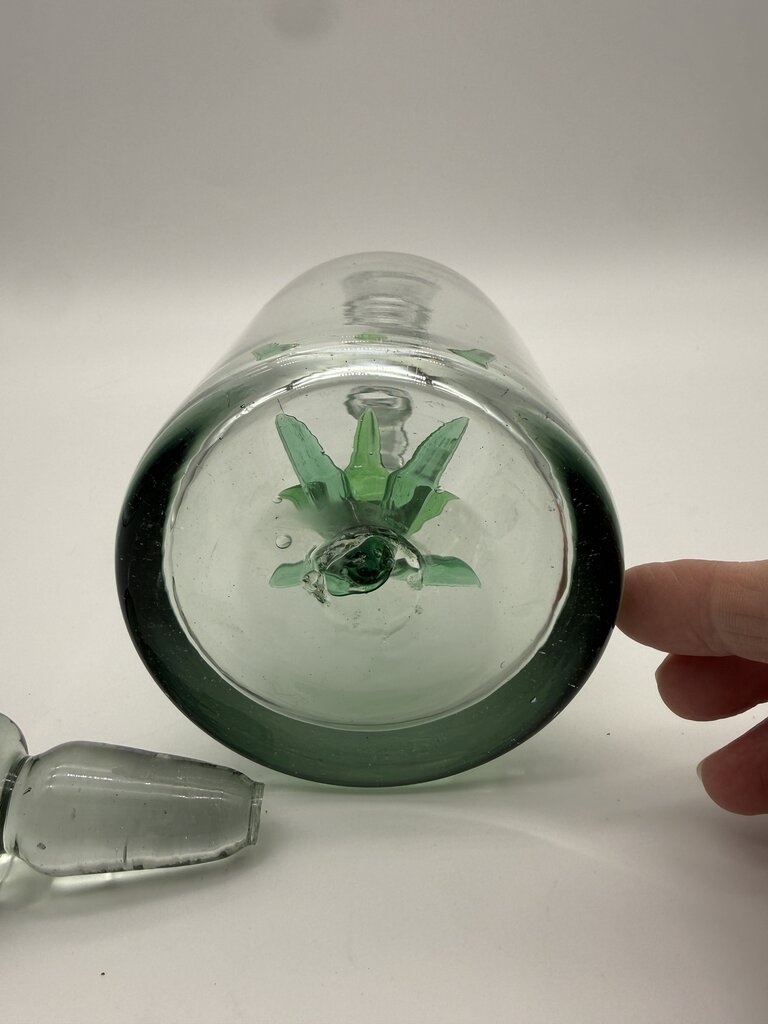 Blown Glass Jug w/Agave Bottom Glass Stopper /ro