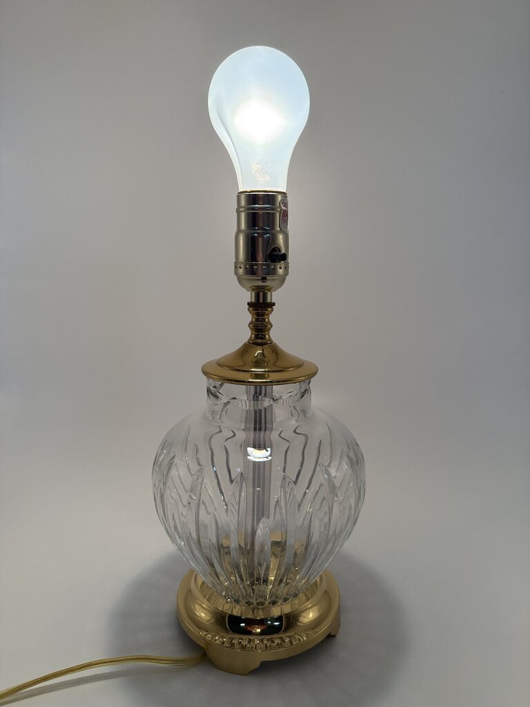 Crescent Brass and Crystal Cut Table Lamp 12” tall /rw