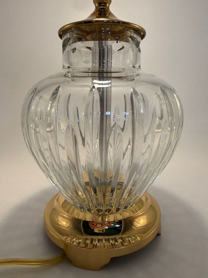 Crescent Brass and Crystal Cut Table Lamp 12” tall /rw