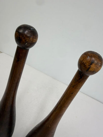 Vintage Two Wood Circus Juggler’s Bowling Pins 18.5” Tall /rw