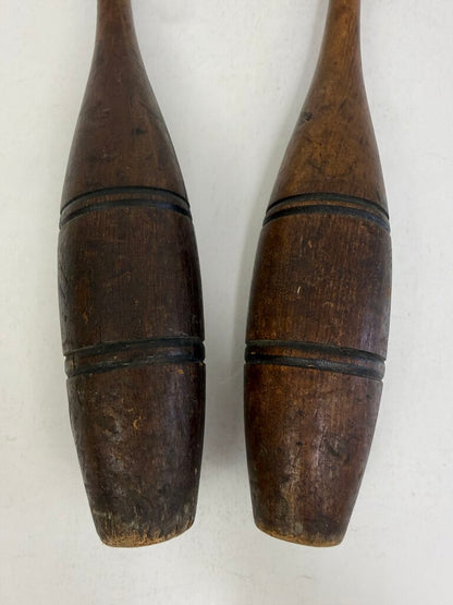 Vintage Two Wood Circus Juggler’s Bowling Pins 18.5” Tall /rw