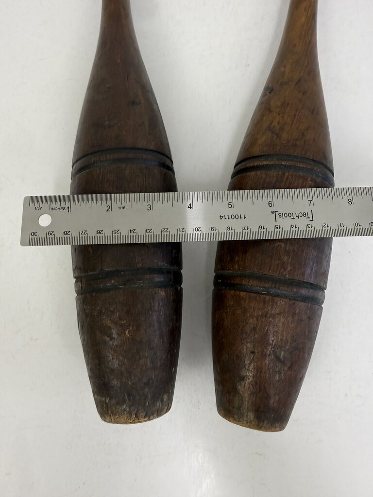 Vintage Two Wood Circus Juggler’s Bowling Pins 18.5” Tall /rw